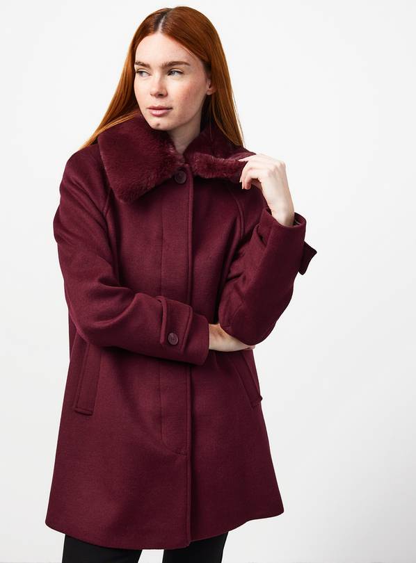 Dark Red Wool-Rich Car Coat 6